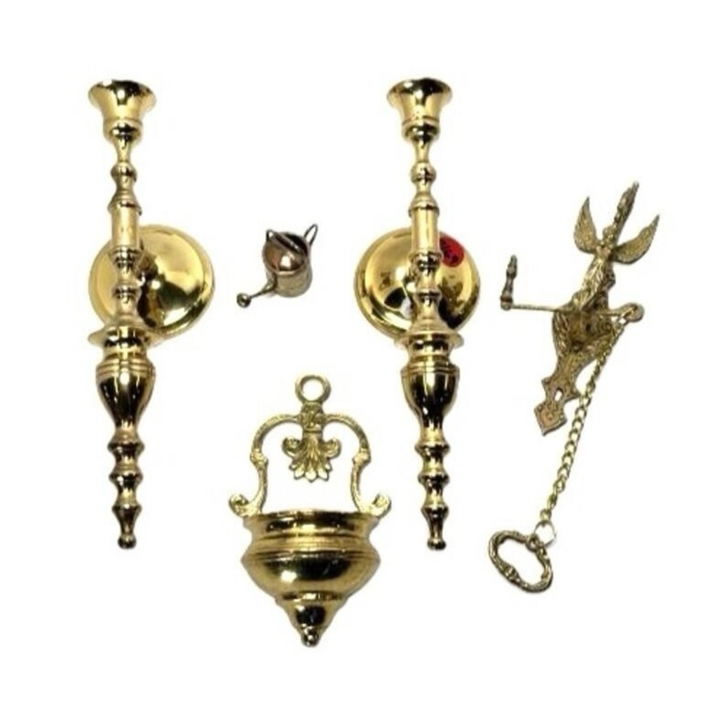 Vintage Brass Wall Decor Lot 12" Candle Sconces Dragon Bell Watering Can